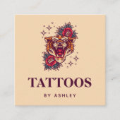 Floral Tiger Stardust Sparkle Girly Tattoo Artist Vierkante Visitekaartje (Voorkant)
