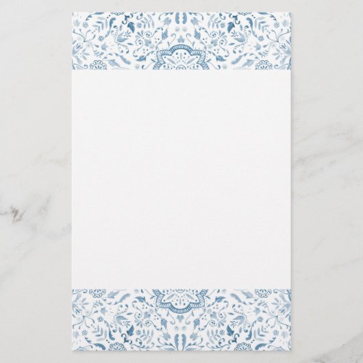 Floral Tile Pattern Blue Briefpapier (Voorkant)