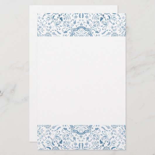 Floral Tile Pattern Blue Briefpapier (Voorkant / Achterkant)