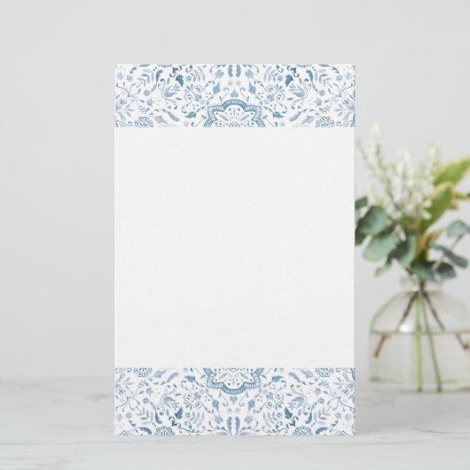 Floral Tile Pattern  Blue Briefpapier (Staand voorkant)