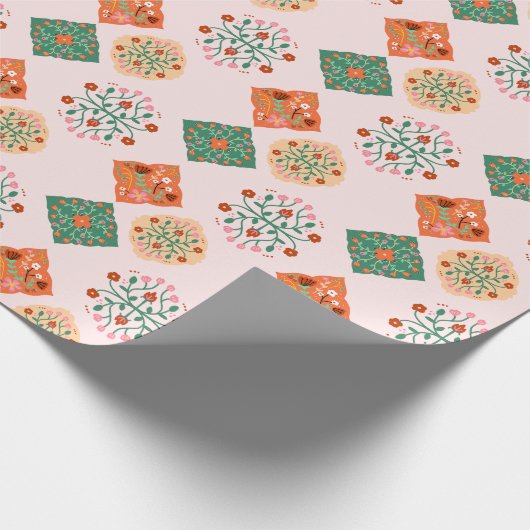 Floral Tile Wrapping Paper | Folk Garden Pattern G Cadeaupapier (Hoek)