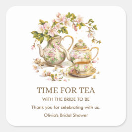 Floral Time for Tea Vrijgezellenfeest Bedankt Vierkante Sticker