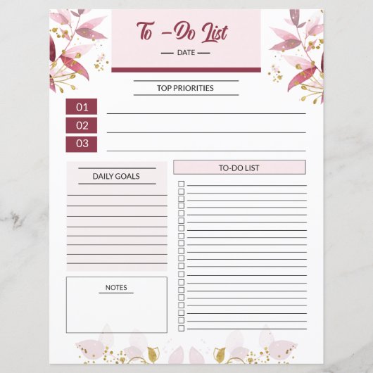 Floral to do lijst Sjabloon (Voorkant)