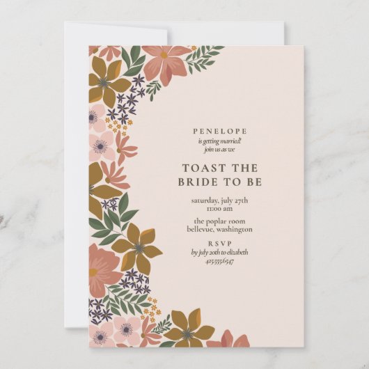 Floral Toast de Bruid Cocktail Hour Douche Kaart (Voorkant)