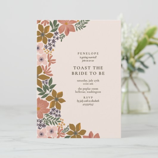 Floral Toast de Bruid Cocktail Hour Douche Kaart (Staand voorkant)