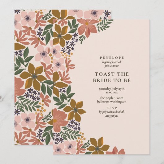 Floral Toast de Bruid Cocktail Hour Douche Kaart (Voorkant / Achterkant)