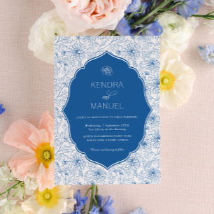 Floral Toile Fancy Franse Blauwe Huwelijk Kaart
