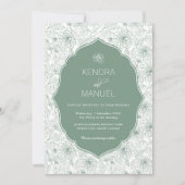 Floral Toile Fancy Sage Green Wedding Kaart (Voorkant)