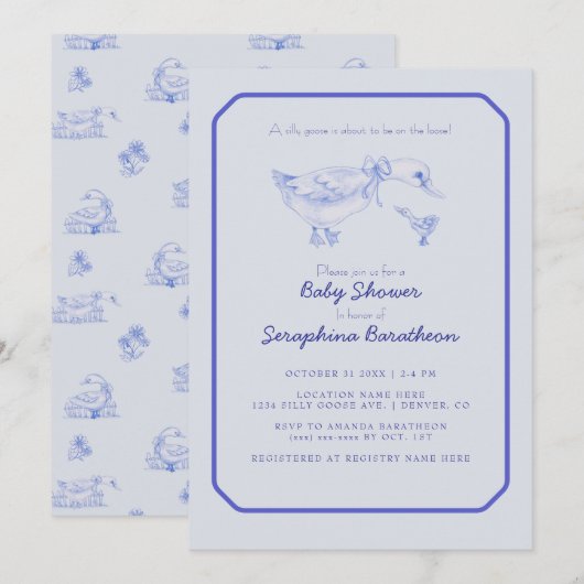 Floral Toile Gekke Goose Baby shower Kaart (Voorkant / Achterkant)