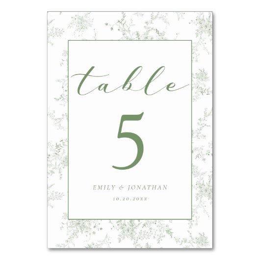 Floral Toile Green Wedding Kaart (Achterkant)