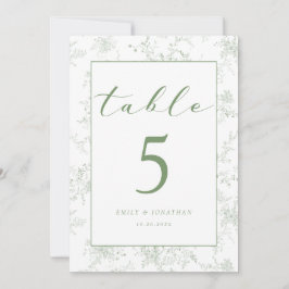 Floral Toile Green Wedding Table Card Kaart