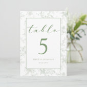 Floral Toile Green Wedding Table Card Kaart (Staand voorkant)