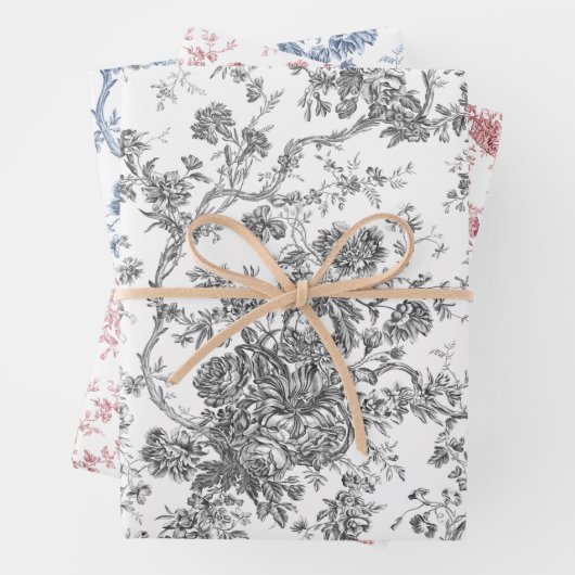 Floral Toile-Grey, Pink, Blue Inpakpapier Vel (In situ)