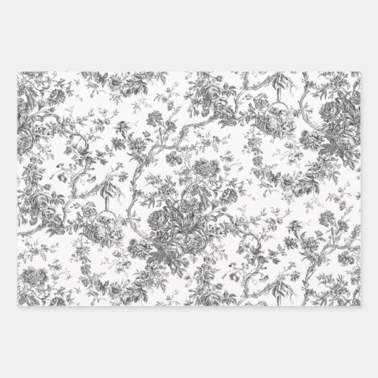 Floral Toile-Grey, Pink, Blue Inpakpapier Vel (Voorkant)
