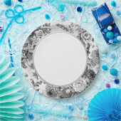 Floral Toile No.3, zwart-wit grijs Papieren Bordje (Feest)