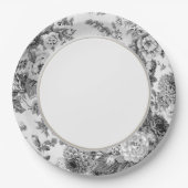 Floral Toile No.3, zwart-wit grijs Papieren Bordje (Voorkant)