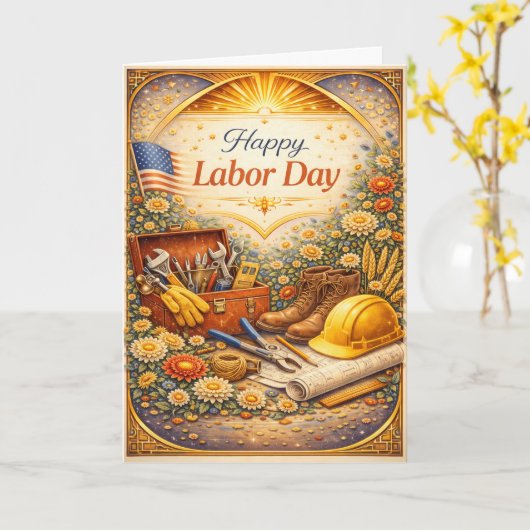 Floral Tools Happy Labor Day Kaart (Gele Bloem)