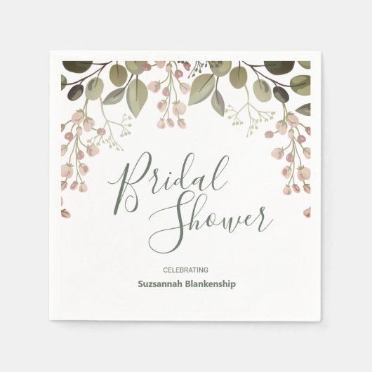 Floral Top Border Vrijgezellenfeest Green Sjabloon Servet (Voorkant)