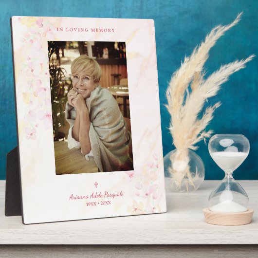 Floral Traditional & Elegant Roze Foto Funeral Fotoplaat (Zijkant)