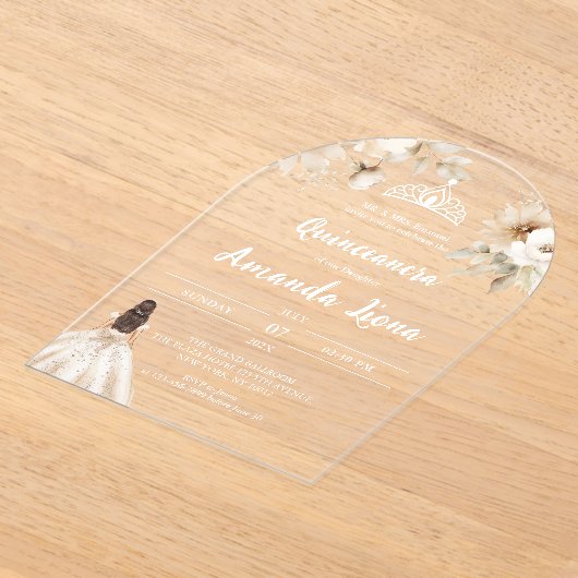 Floral Transparant Acryl Quinceañera Acryl Uitnodigingen (Laagn)