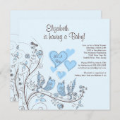 Floral Tree Birds Boy Baby shower Invitation Kaart (Voorkant / Achterkant)