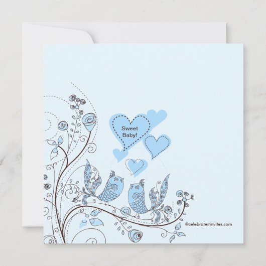 Floral Tree Birds Boy Baby shower Invitation Kaart (Achterkant)