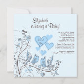 Floral Tree Birds Boy Baby shower Invitation Kaart (Voorkant)