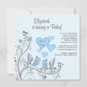 Floral Tree Birds Boy Baby shower Invitation Kaart
