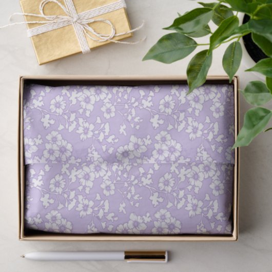Floral Trellis White - Purple Tissuepapier (Geschenk)