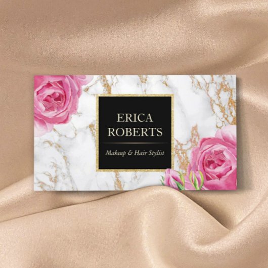  Floral Trendy Gold Marble Makeup Artist Visitekaartje