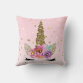 Floral Trendy Modern Unicorn Horn Gold Confetti Kussen (Achterkant)
