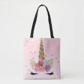 Floral Trendy Modern Unicorn Horn Gold Confetti Tote Bag (Voorkant)