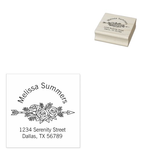 Floral Tribal Arrow, Roos Flowers Arch Address Rubberstempel (Gestempeld)