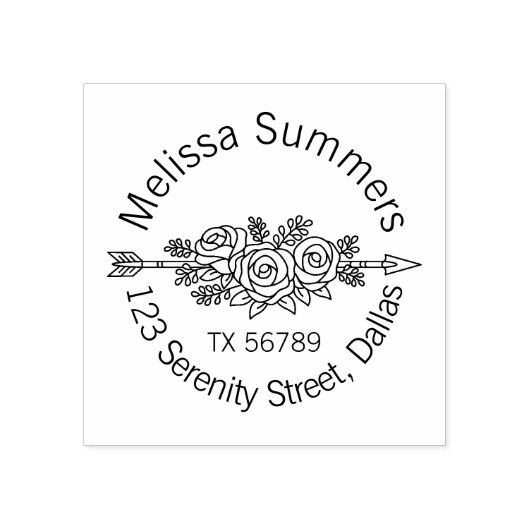 Floral Tribal Arrow, Roos Flowers Round Address Rubberstempel (Afrduk)