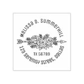 Floral Tribal Arrow, Roos Flowers Round Address V2 Rubberstempel (Afrduk)