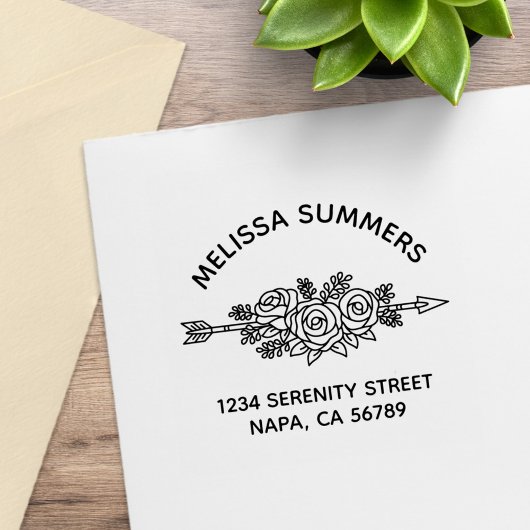 Floral Tribal Arrow, Rose Flowers Arch Address Rubberstempel