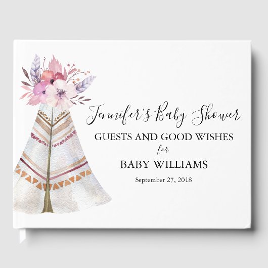 Floral Tribal Teepee Baby shower Gastenboek (Voorkant)