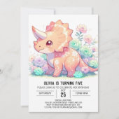 Floral Triceratops Dinosaurus Digitale Verjaardag Kaart (Voorkant)