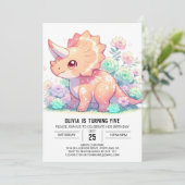 Floral Triceratops Dinosaurus Digitale Verjaardag Kaart (Staand voorkant)