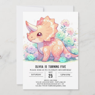 Floral Triceratops Dinosaurus Digitale Verjaardag Kaart