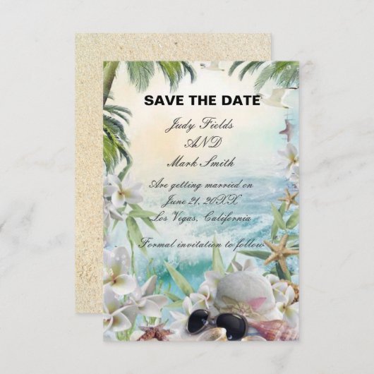 Floral Tropical Beach Bruiloft Save The Date Kaart (Voorkant / Achterkant)
