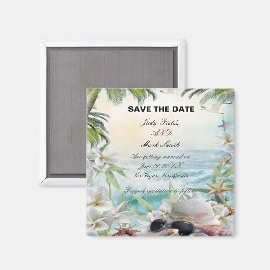 Floral Tropical Beach Bruiloft Save The Date Magneet (Voorkant / Achterkant)