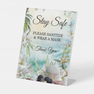 Floral Tropical Beach Bruiloft Veiligheid Reclamebord Met Voetstuk