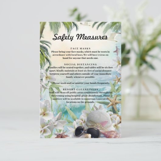 Floral Tropical Beach Bruiloft Veiligheidsmaatrege Informatiekaartje (Staand voorkant)
