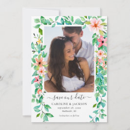 Floral Tropical Beach Foto Save the Date Kaart