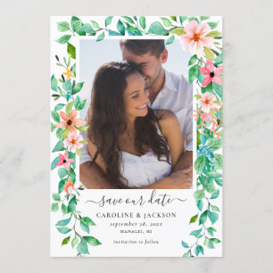 Floral Tropical Beach Foto Save the Date Kaart