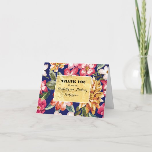Floral Tropical Beach Navy - Gouden bruiloft Dank  Bedankkaart (Voorkant)