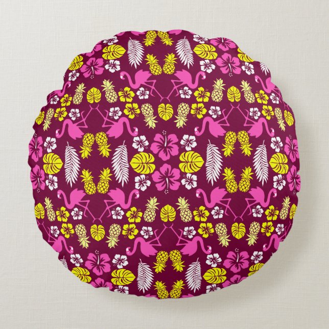 Floral Tropical Fruit Patterned Rond Kussen (Voorkant)
