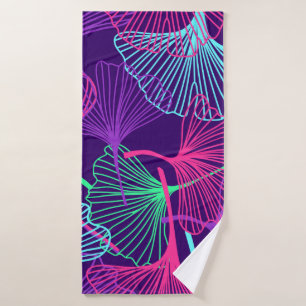 Floral Tropical Gingko Leaves background in neon c Badhanddoek