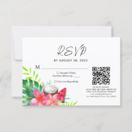 Floral Tropical Hawaiian QR Code Bruiloft RSVP